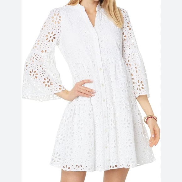 Lilly Pulitzer Dresses & Skirts - Size S Lilly Pulitzer cotton bekah dress white Elegant White Eyelet Dress